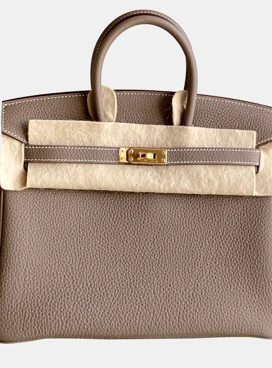 Hermes Birkin 25 Etoupe Togo Calfskin Leather Top Handle Bag