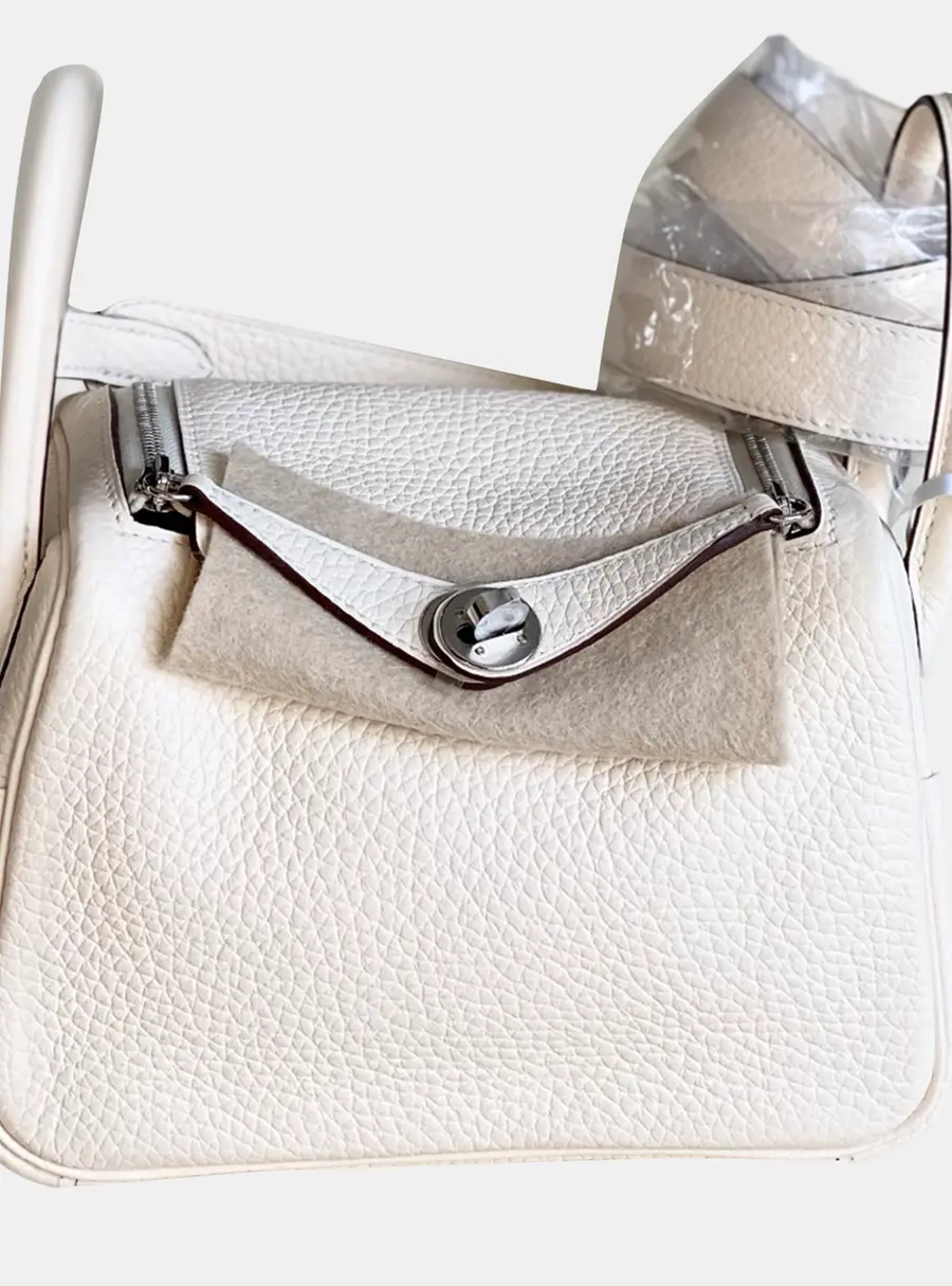Hermes Mini Lindy Craie Taurillon Clemence Leather Shoulder Bag