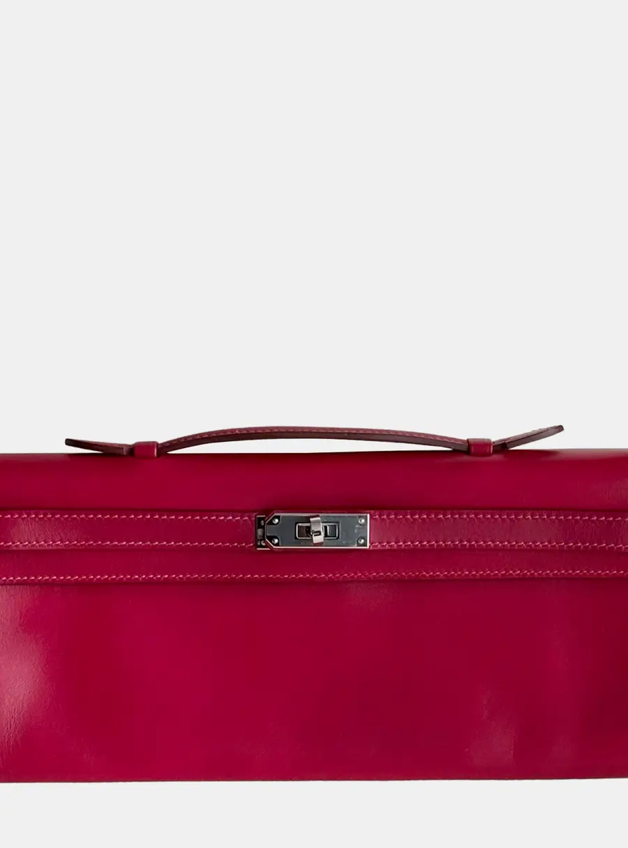 Hermes Kelly Cut Rouge Rubis Swift Calfskin Leather Clutch Bag