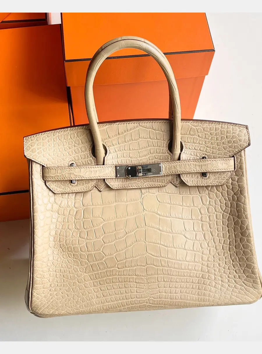 Hermes Birkin 30 Poussiere Niloticus Crocodile Top Handle Bag