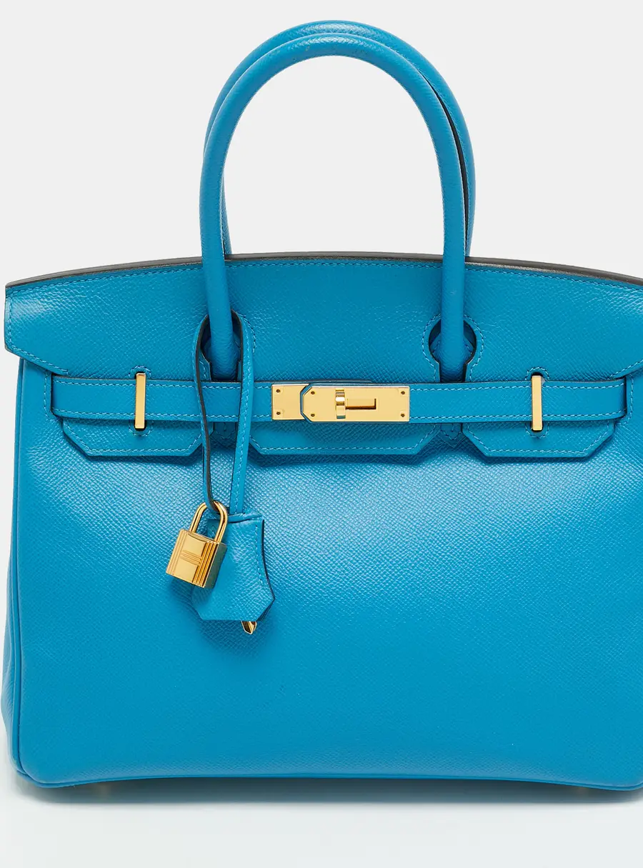 Hermes Birkin 30 Gold Finish Bleu Zanzibar Epsom Leather Tote