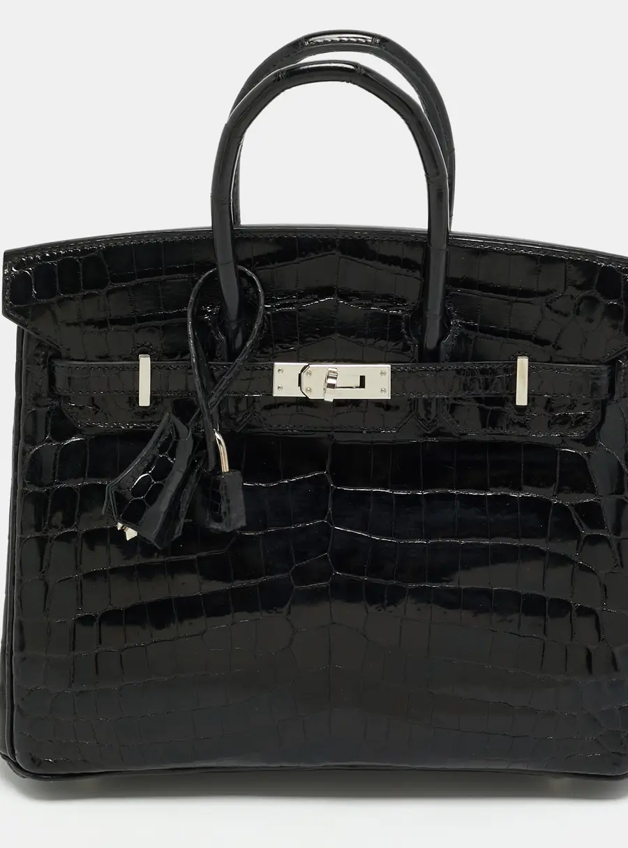 Hermes Birkin 25 Palladium Finish Noir Crocodile Niloticus Tote