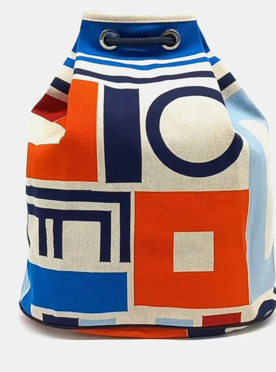 Hermes Bucket Backpack Multicolor Canvas Drawstring Bag