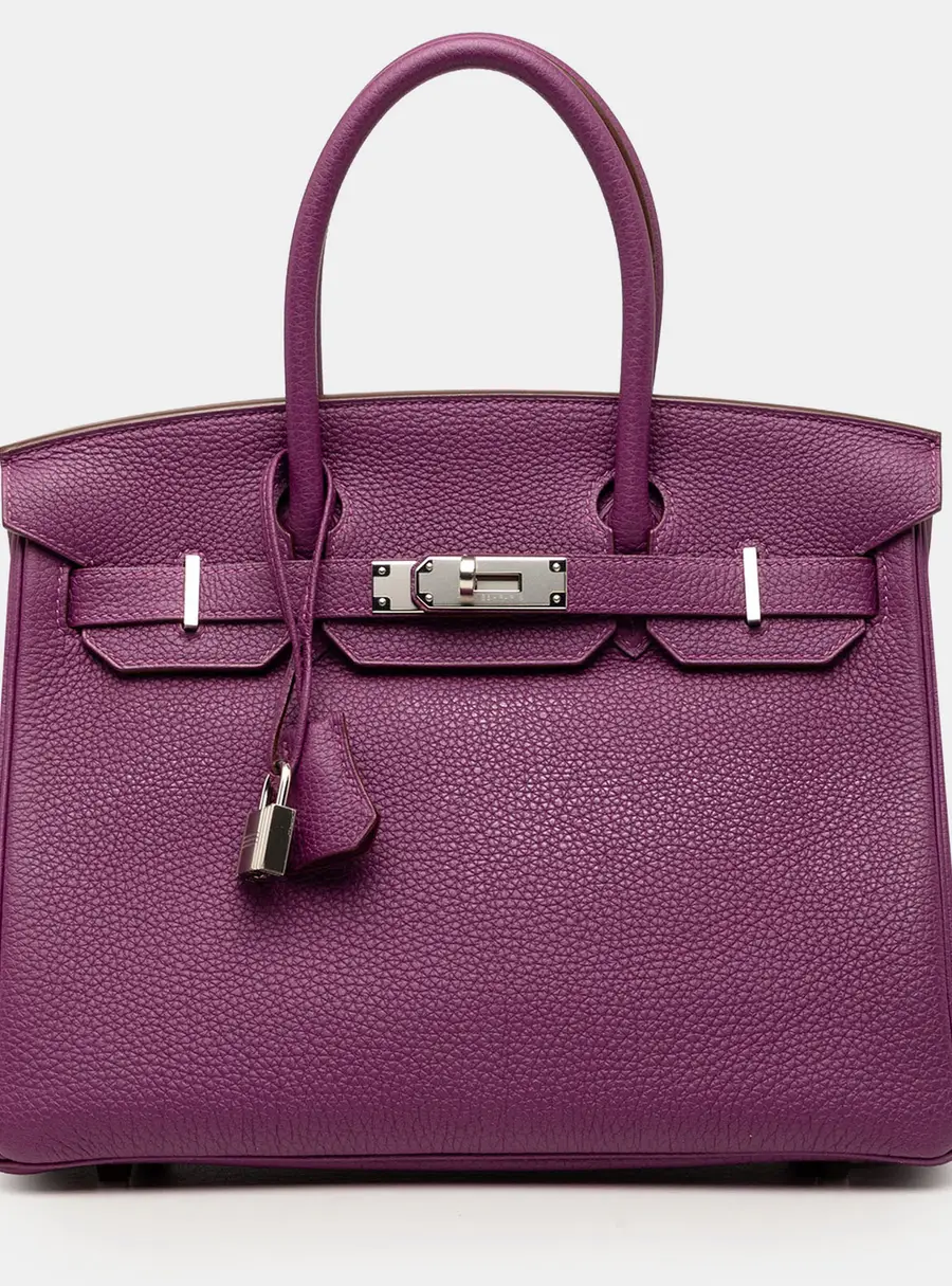 Hermes Purple Birkin 30 Anemone Togo Calfskin Leather Top Handle Bag
