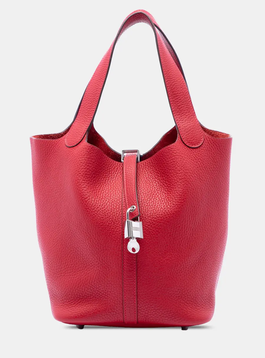 Hermes Picotin Lock 22 Red Taurillon Clemence Leather Tote Bag