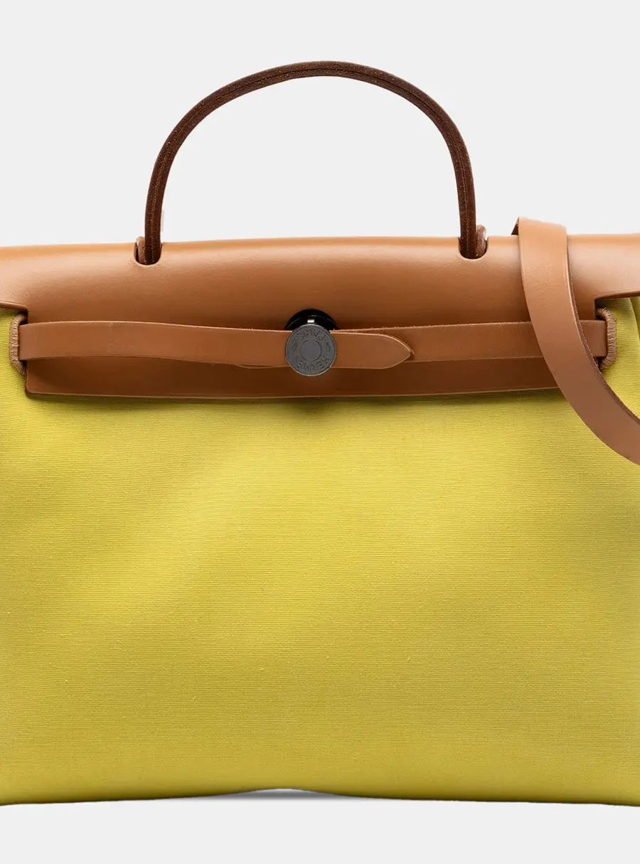 Hermes Herbag Zip 31 Lime Yellow Toile Canvas Vache Hunter Leather Top Handle Bag