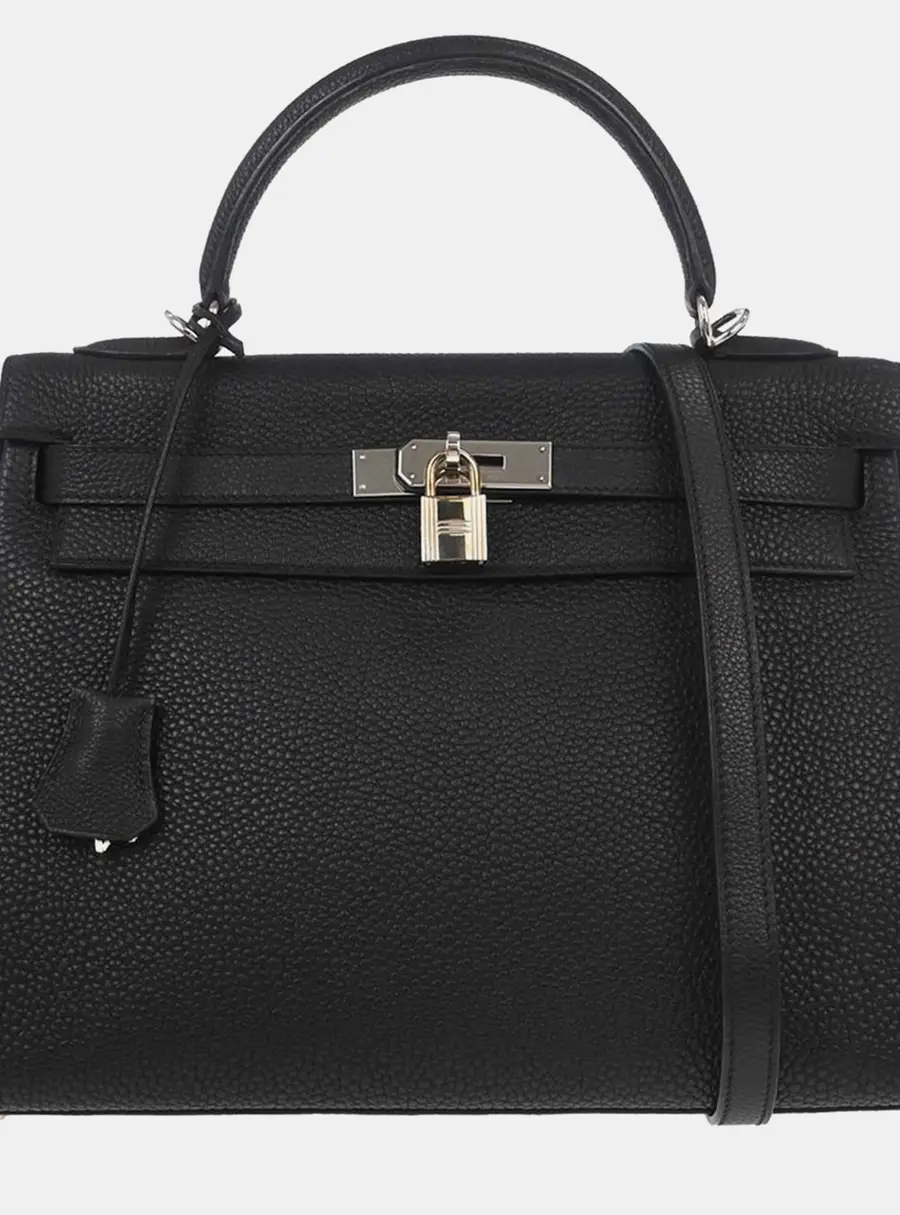Hermes Kelly 32 Black Togo Calfskin Leather Palladium Hardware Retourne Two Way Bag