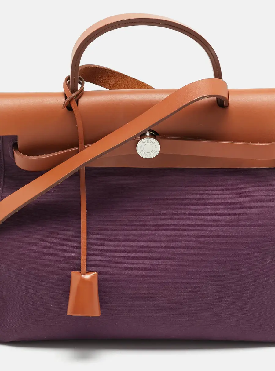 Hermès Herbag Zip 31 Raisin/Naturel Canvas and Leather Bag
