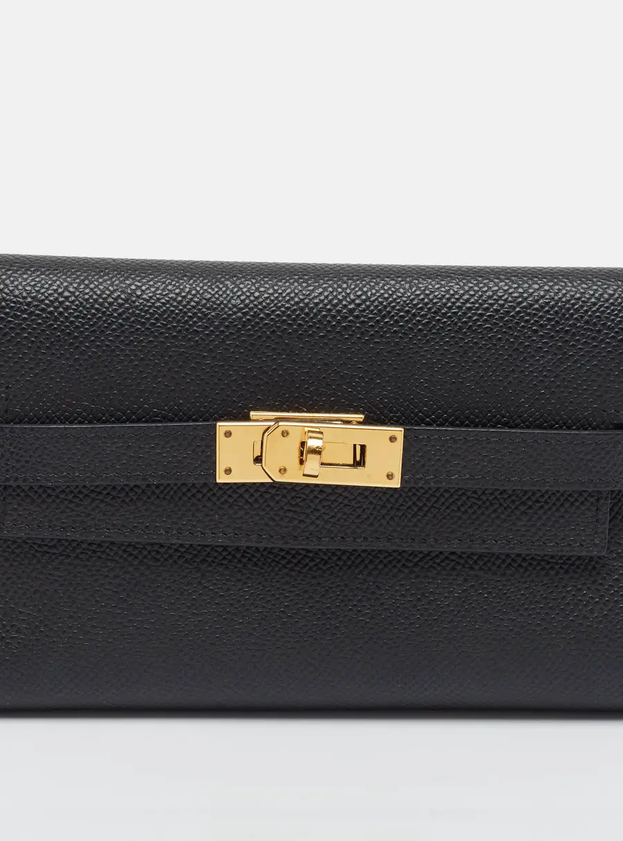 Herm&egrave;s Kelly Depliant Noir Epsom Leather Trifold Wallet