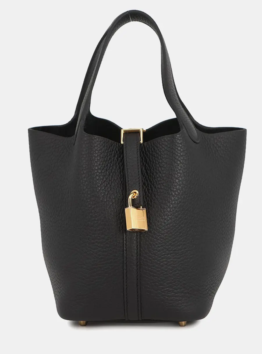 Hermes Picotin Lock PM Black Taurillon Clemence Leather Top Handle Bag