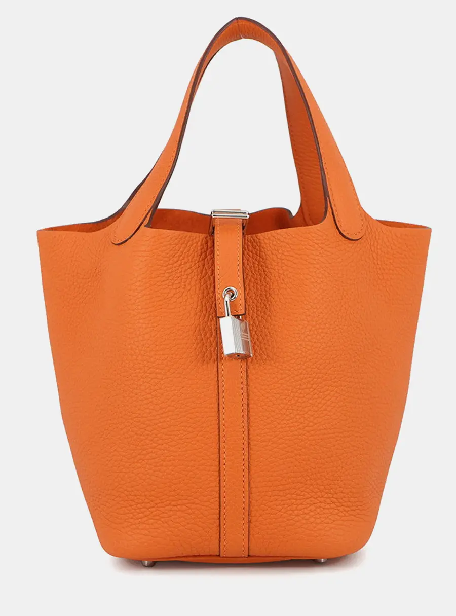 Hermes Picotin Lock 18 Orange Taurillon Clemence Leather Top Handle Bag