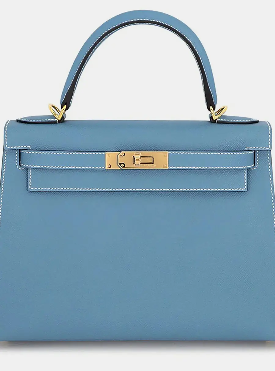 Hermes Kelly Sellier 28 Blue Jean Epsom Leather Top Handle Bag