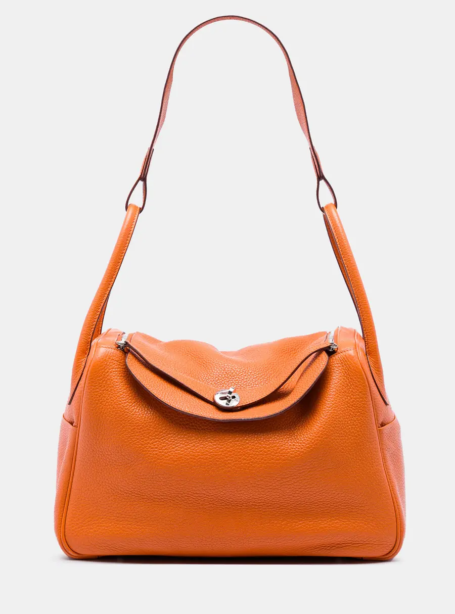 Hermes Lindy 34 Orange Clemence Leather Shoulder Bag