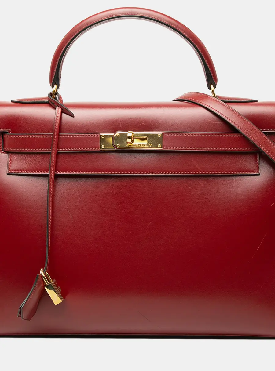 Hermes Kelly Sellier 32 Rouge H Box Calfskin Top Handle Bag