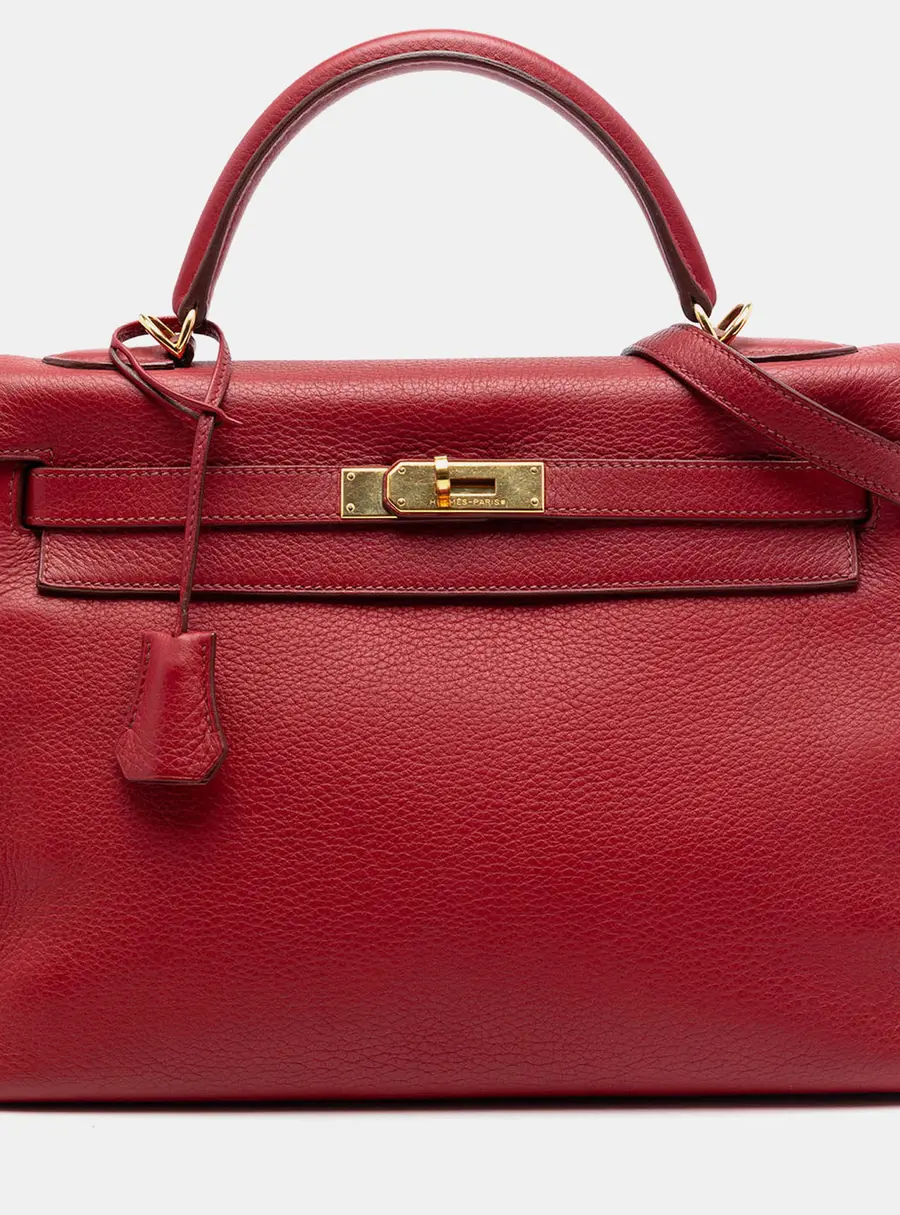 Hermes Kelly 32 Rouge Garance Taurillon Gold Hardware Retourne Top Handle Bag