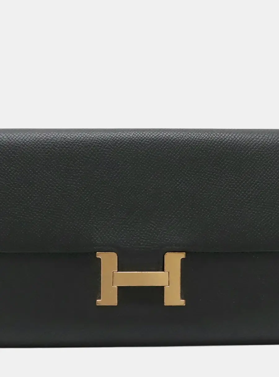 Hermes Constance Black Epsom Leather Flap Wallet Bag