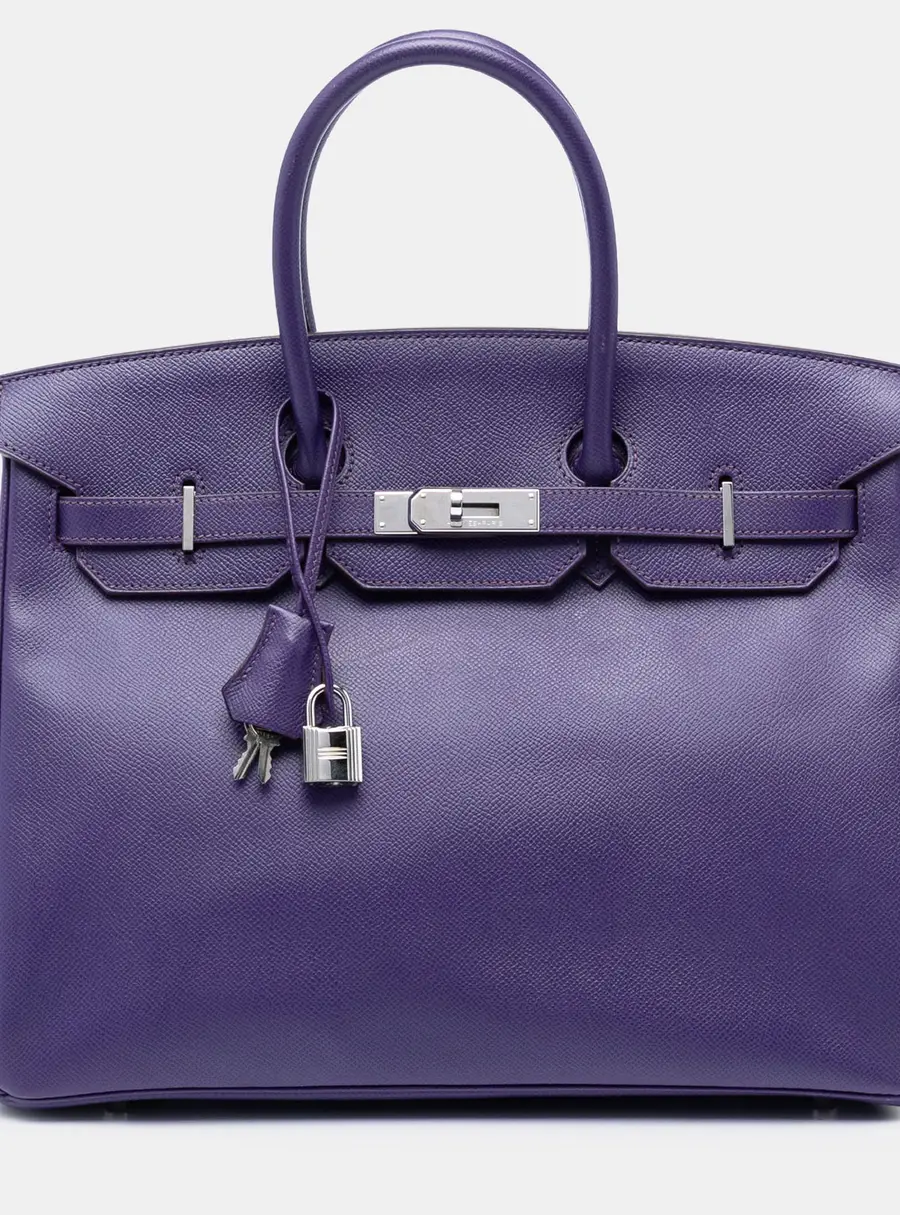 Hermes Purple Hermes Birkin 35 Iris Epsom Leather Top Handle Bag