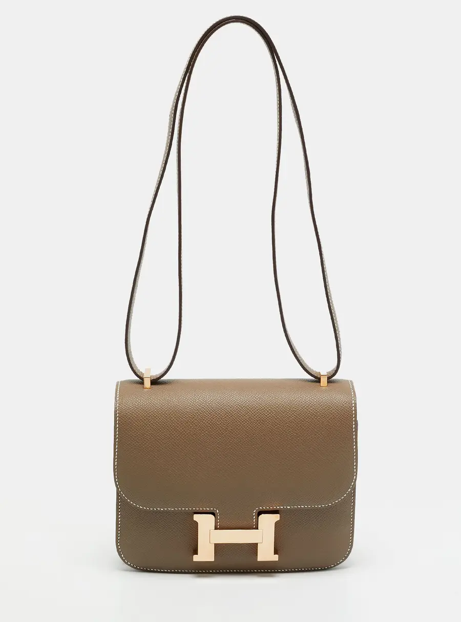 Hermès Constance 18 Mini Rose Gold Finish Etoupe Epsom Leather Crossbody Bag