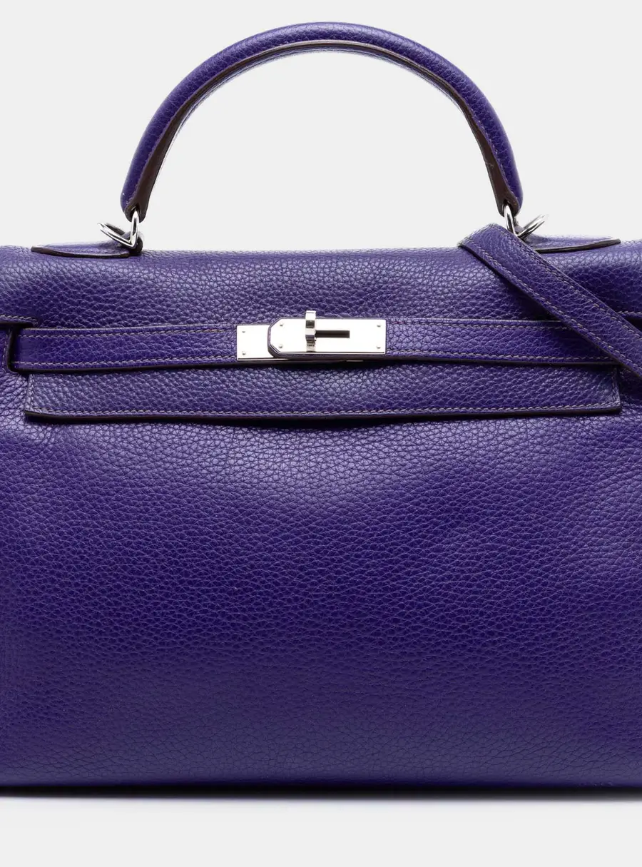Hermes Purple Hermes Kelly II Retourne 32 Iris Clemence Leather Top Handle Bag