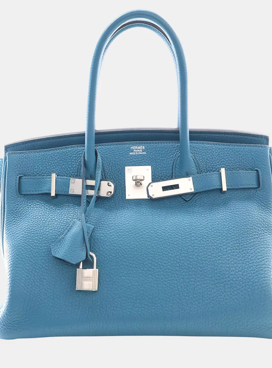 Hermes Blue Hermes Birkin 30 Blue Togo Calfskin Leather Top Handle Bag