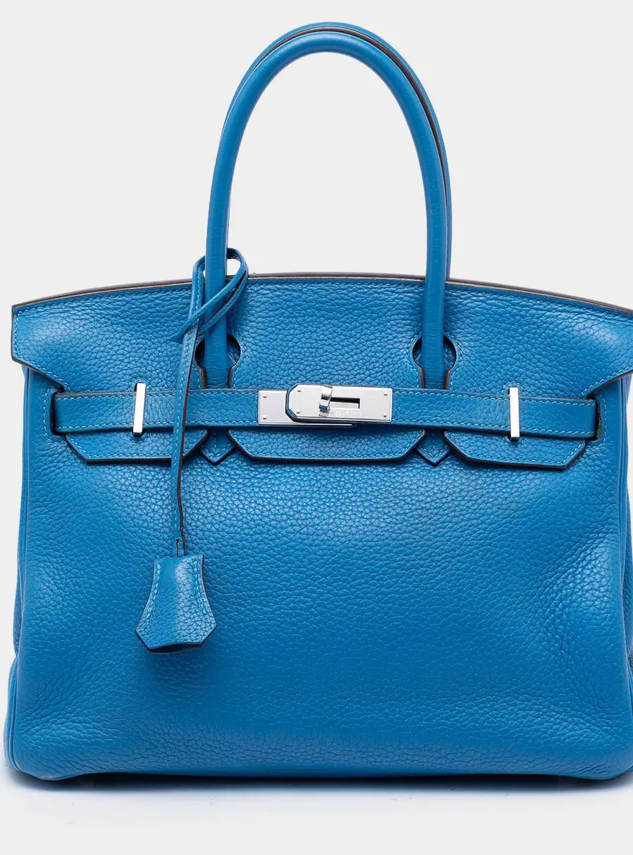 Hermes Blue Hermes Birkin 30 Blue Togo Calfskin Leather Top Handle Bag