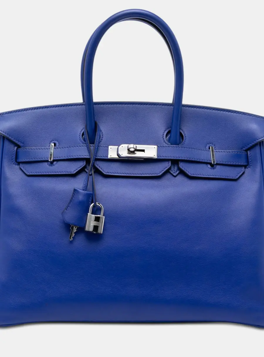 Hermes Blue Hermes Birkin 35 Blue Swift Leather Top Handle Bag