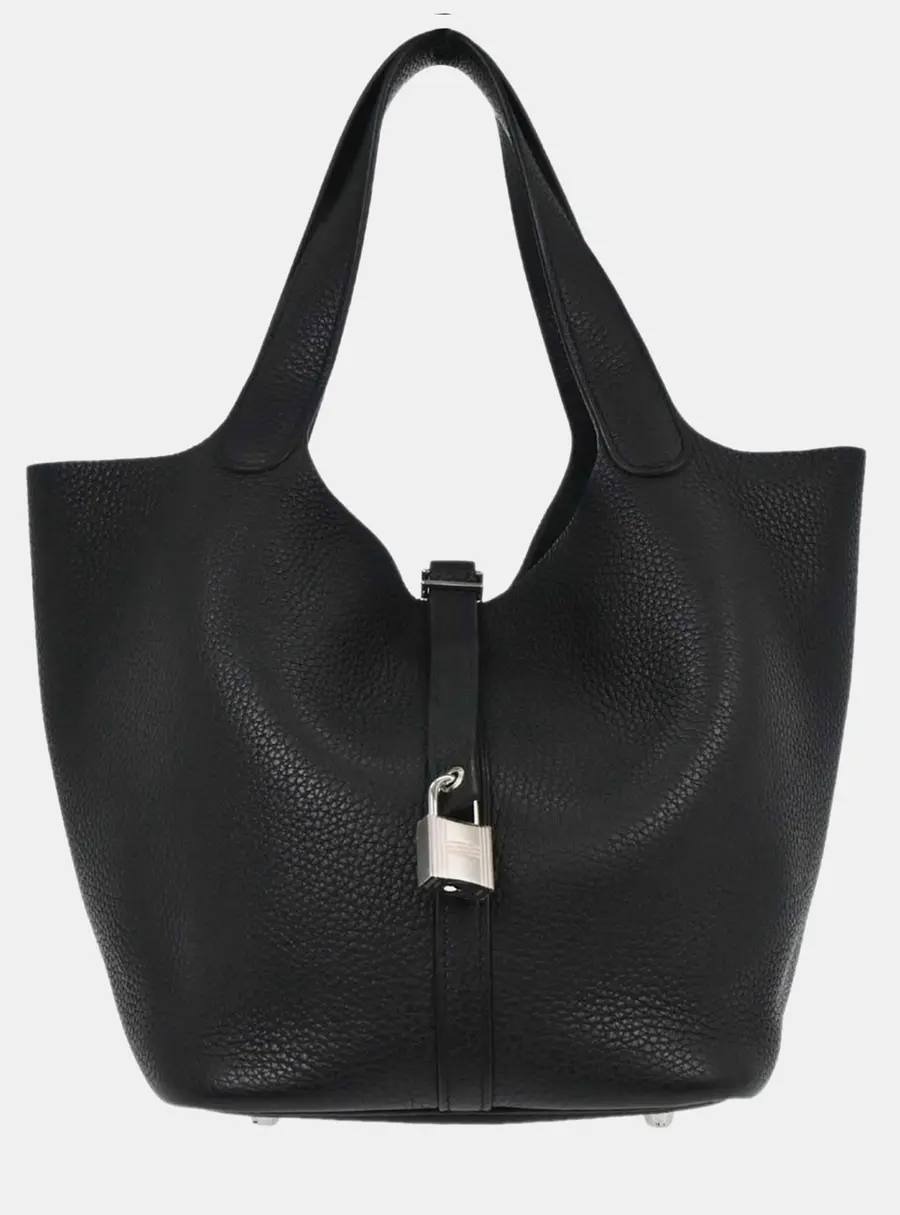Hermes Picotin Lock 22 Black Taurillon Clemence Leather Tote Bag
