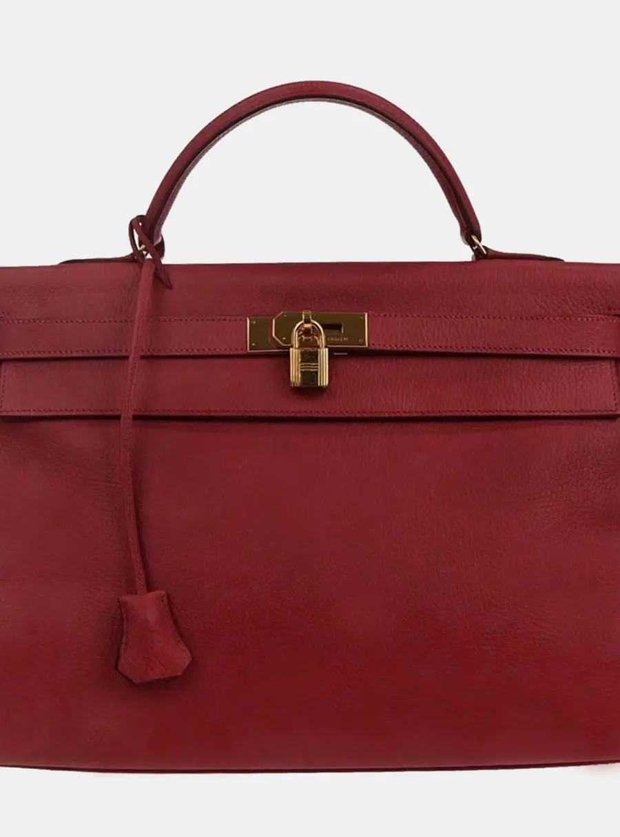 Hermes Kelly 40 Rouge Garance Ardennes Calfskin Leather Top Handle Bag