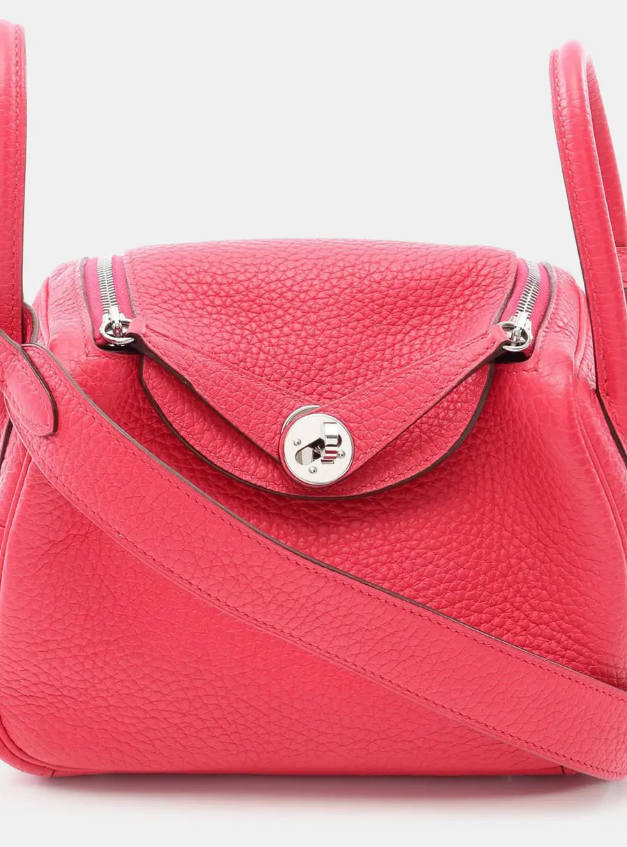 Hermes Pink Hermes Lindy Mini 20 Rose Shocking Clemence Calfskin Leather Shoulder Bag