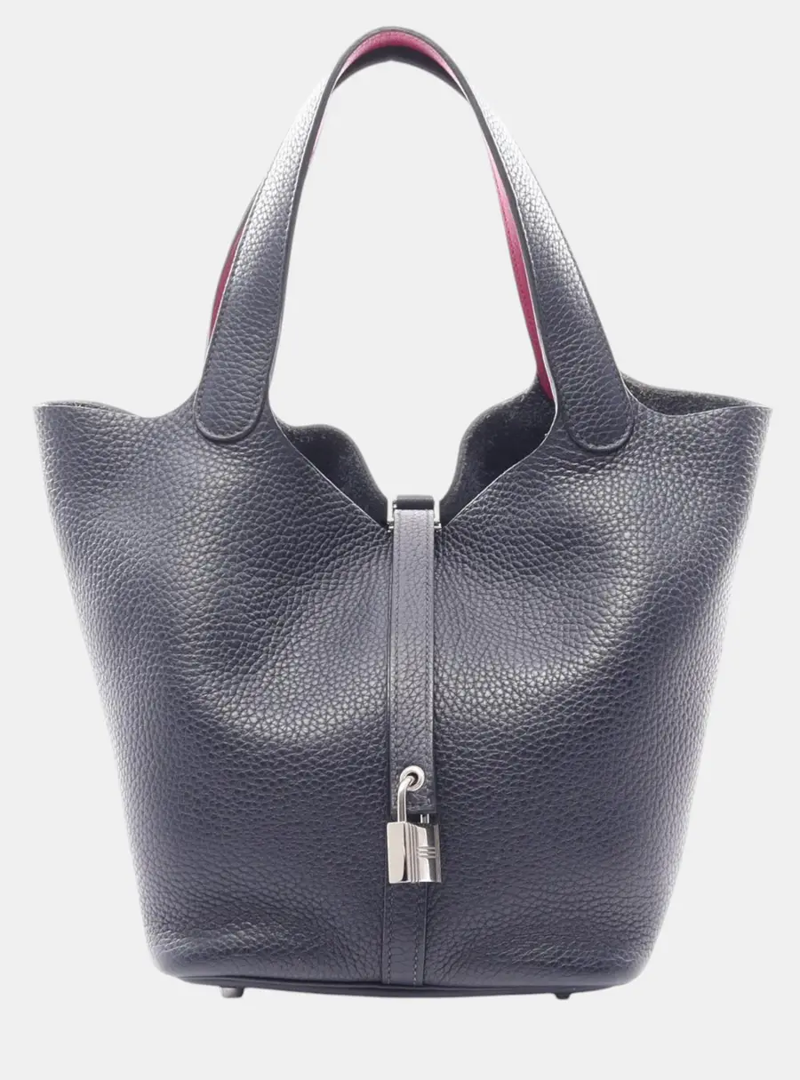 Hermes Picotin Lock 22 Bleu Nuit Rose Pourpre Clemence Swift Leather Top Handle Bag
