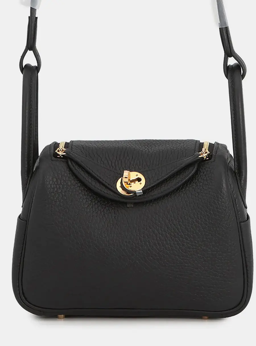 Hermes Lindy Mini Black Taurillon Clemence Leather Shoulder Bag