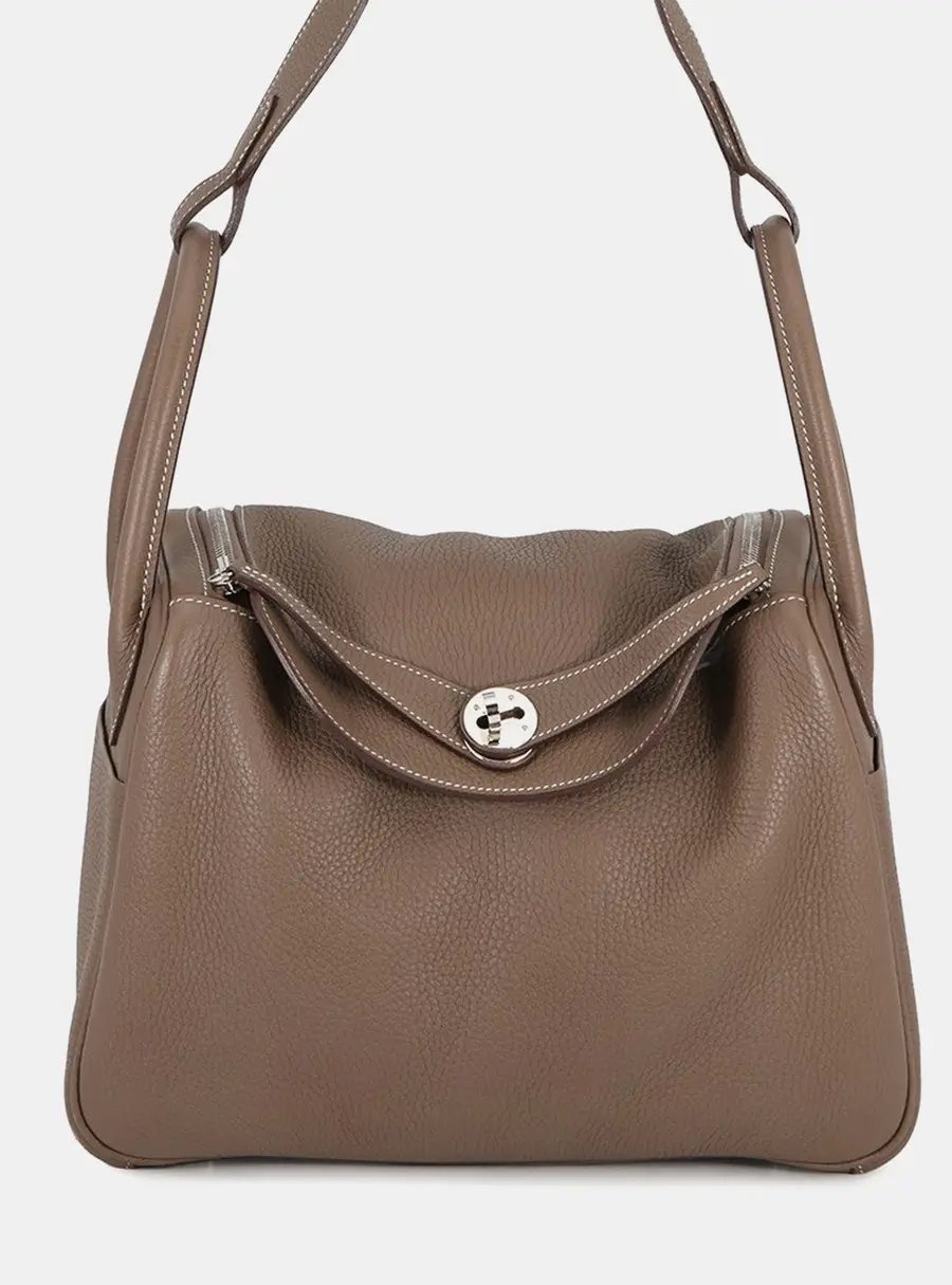 Hermes Lindy 30 Etoupe Taurillon Clemence Leather Top Handle Bag