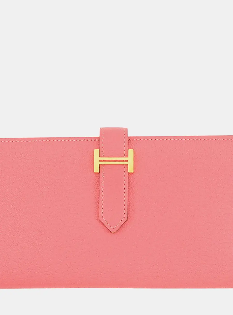Hermes Bearn Soufre Rose Lipstick Chevre Myzore Goatskin Leather Wallet Bag