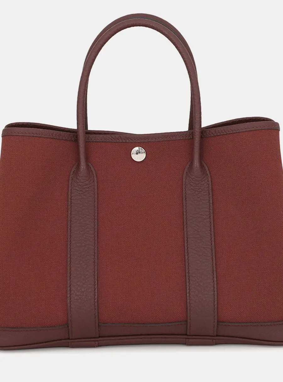 Hermes Garden Party TPM Rouge H Toile Militaire Negonda Leather Tote Bag