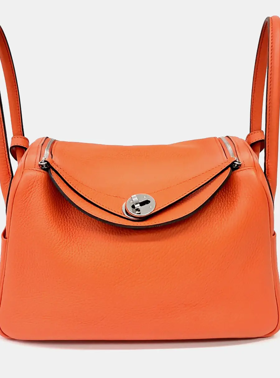 Hermes Lindy 26 Orange Poppy Taurillon Clemence Leather Top Handle Bag