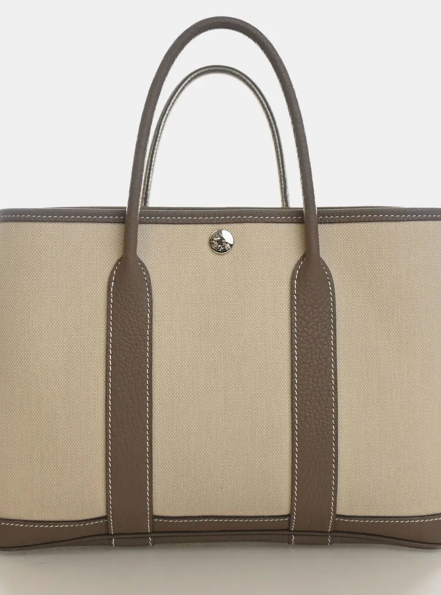 Hermes Garden Party 30 Beton Toile Canvas Top Handle Bag