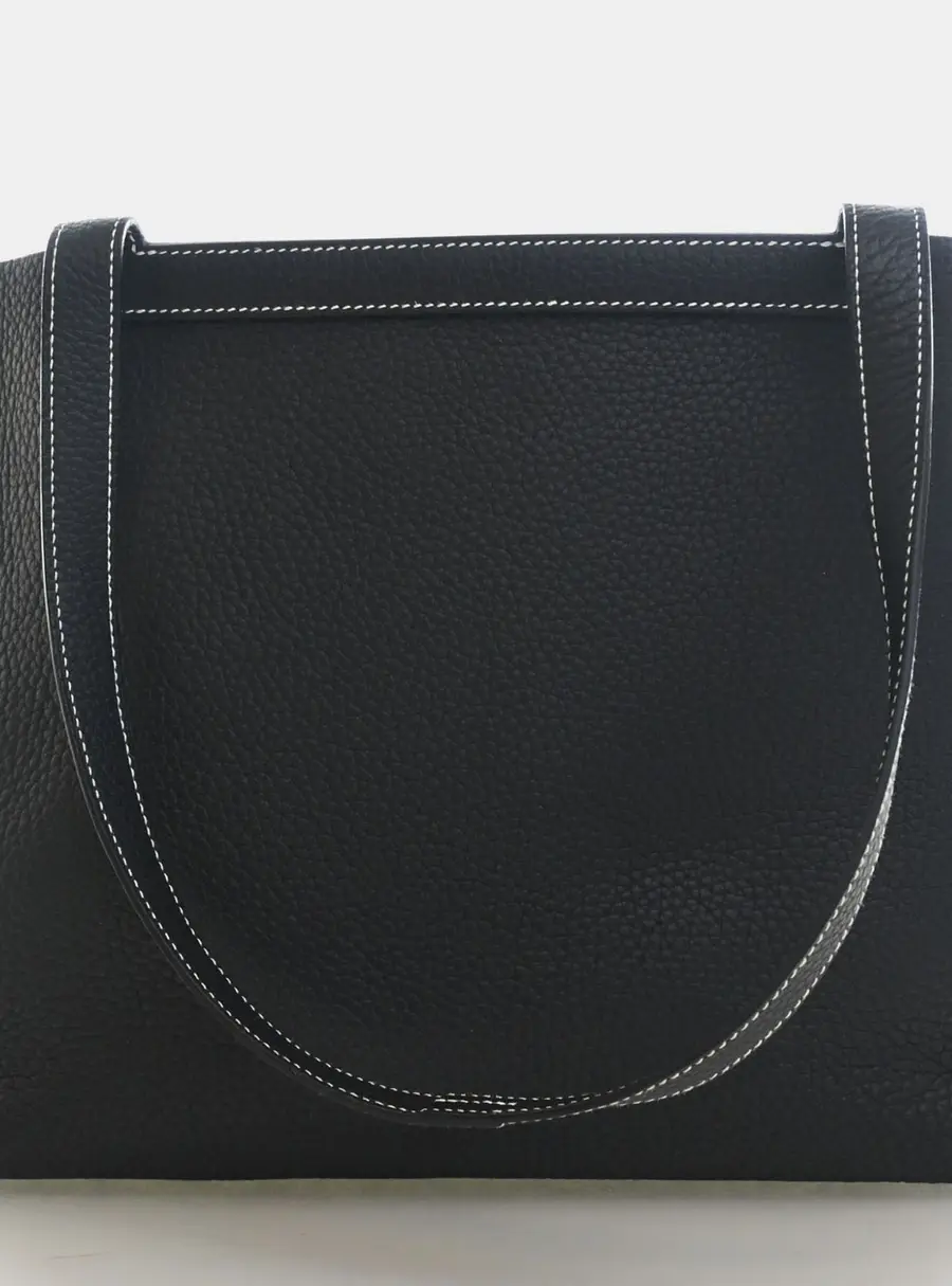Hermes Cabasellier 31 Noir Clemence Calfskin Leather Top Handle Bag