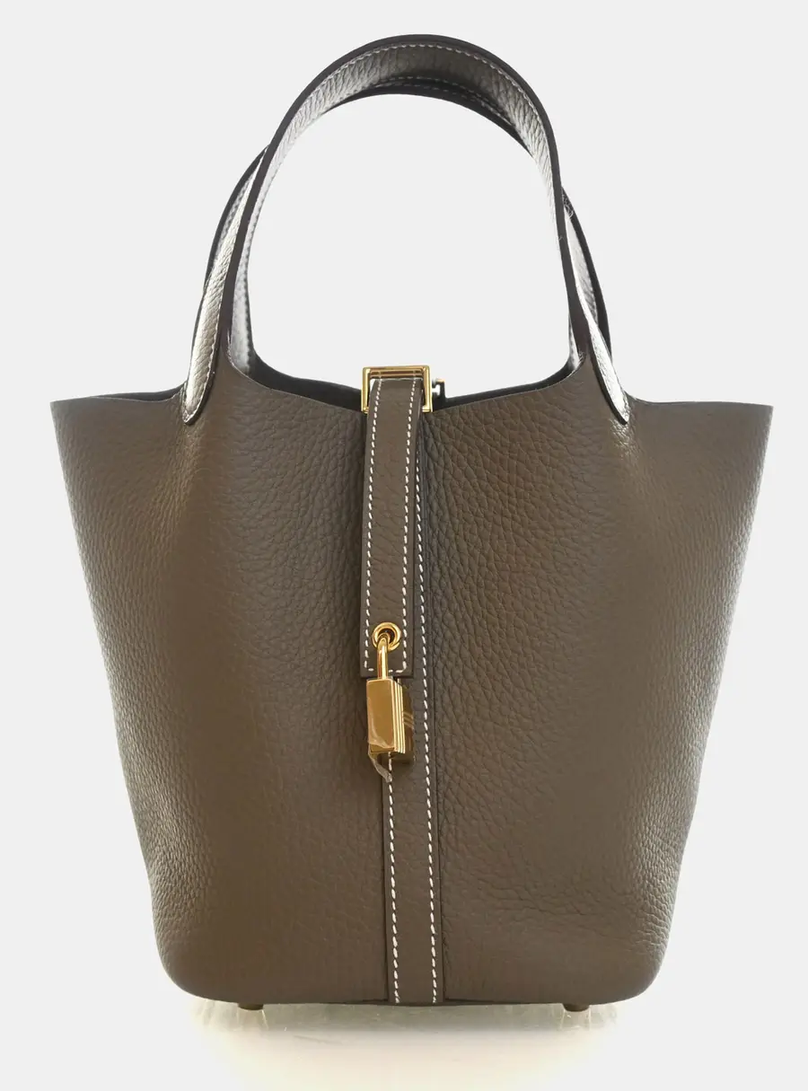 Hermes Picotin Lock 18 Etoupe Clemence Calfskin Leather Top Handle Bag