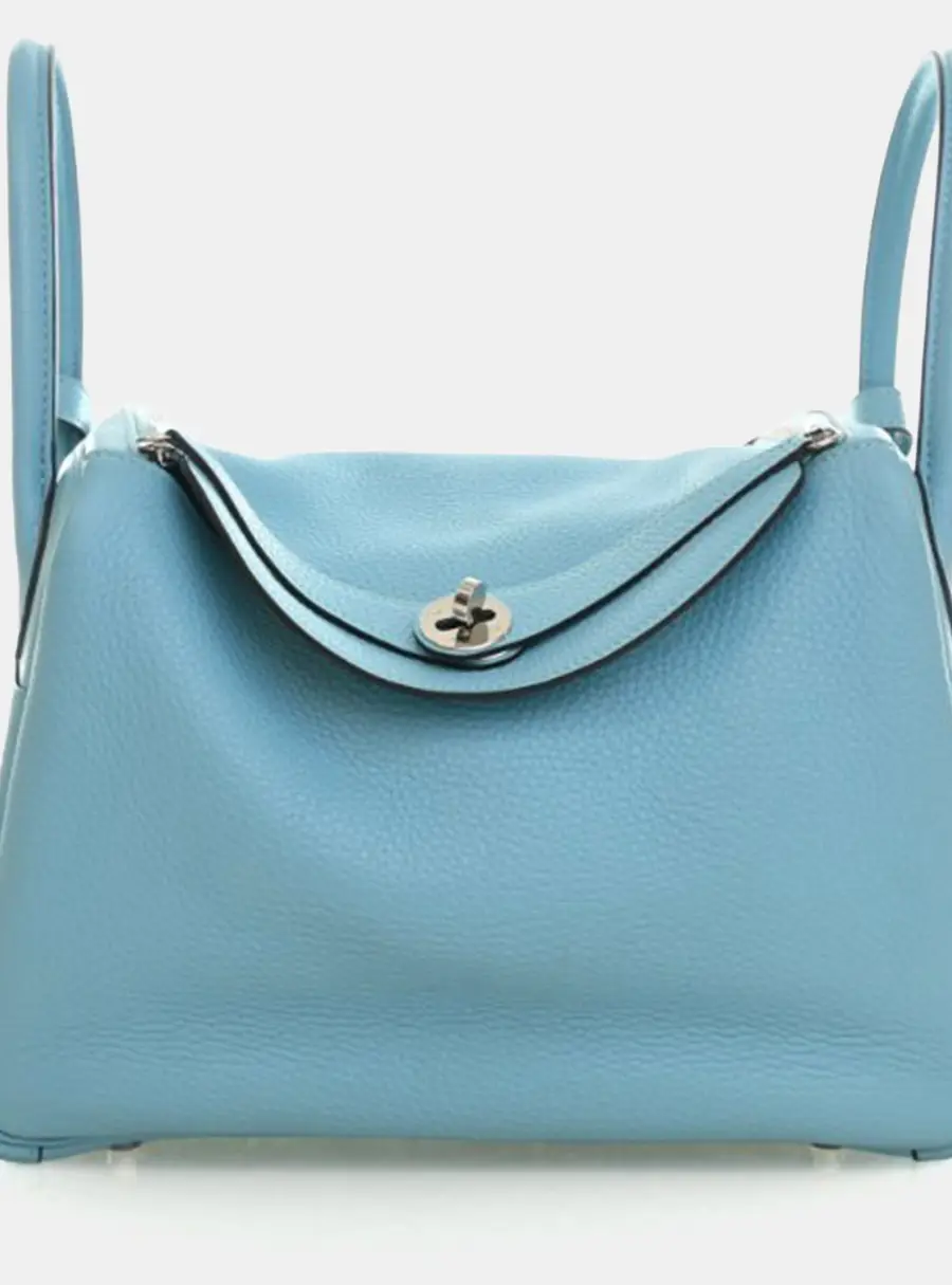 Hermes Lindy 30 Bleu Atoll Clemence Leather Shoulder Bag