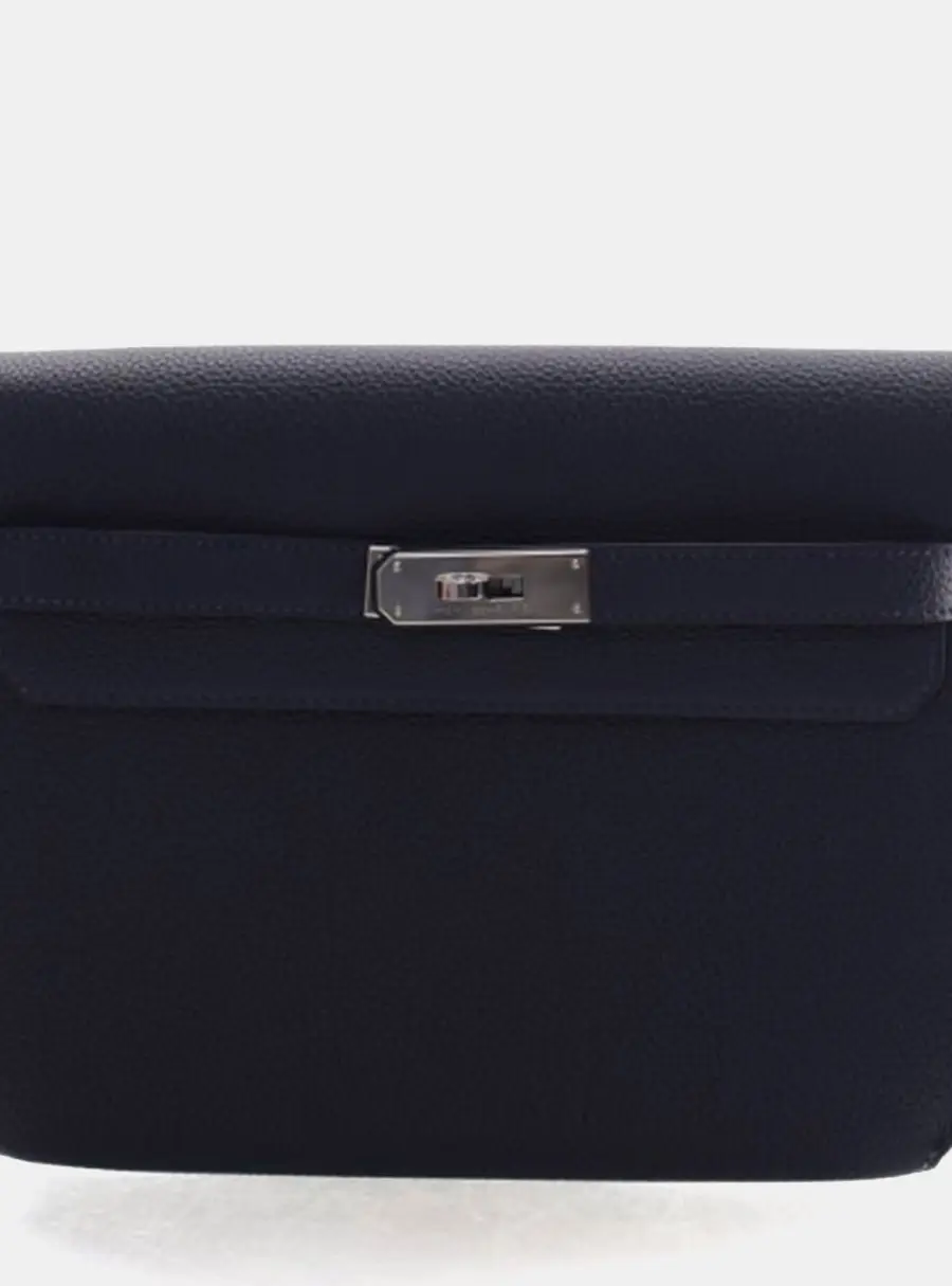 Hermes Kelly Depeches 25 Bleu Nuit Togo Calfskin Leather Clutch Bag