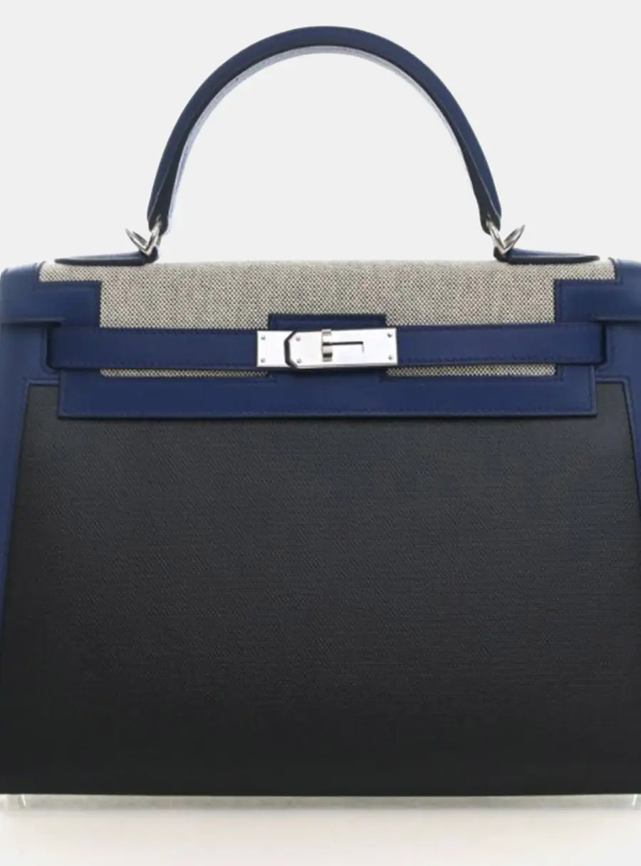 Hermes Kelly 32 Bleu Saphir Toile H Sellier Bag