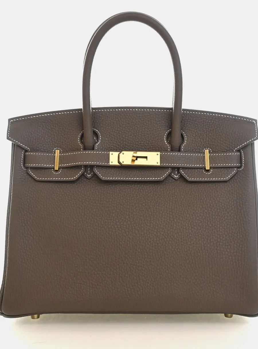 Hermes Birkin 30 Etoupe Clemence Leather Top Handle Bag