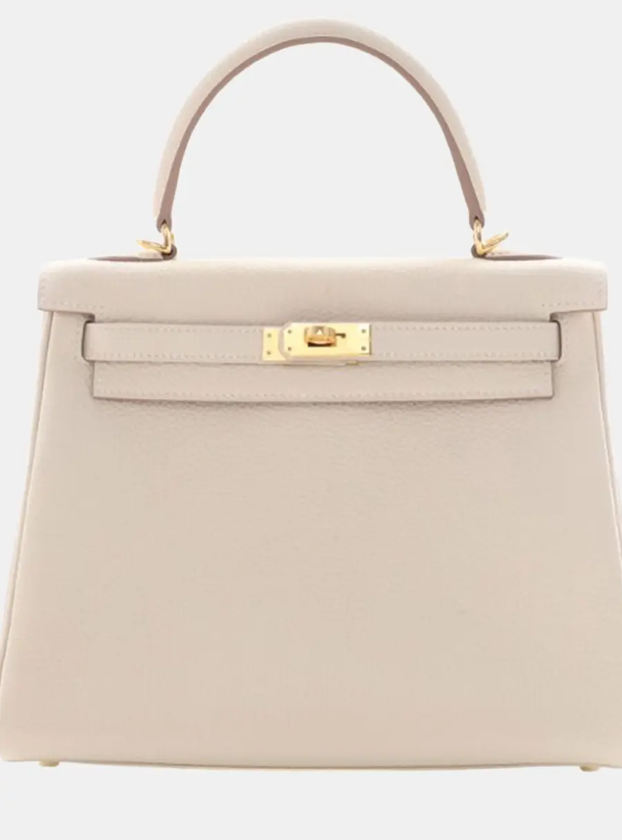 Hermes Kelly 25 Craie Togo Calfskin Leather Top Handle Bag