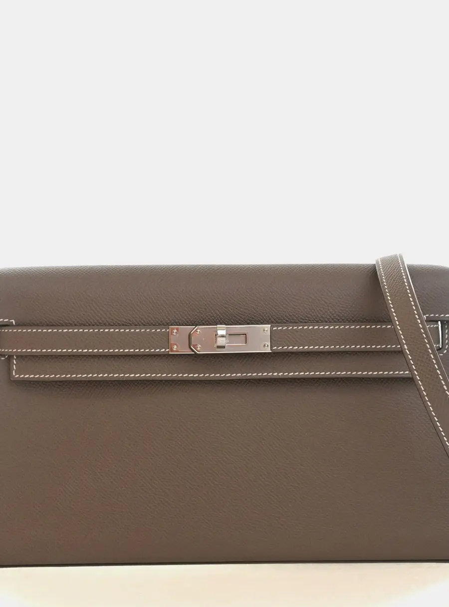 Hermes Kelly Elan Etoupe Epsom Calfskin Leather Clutch Bag