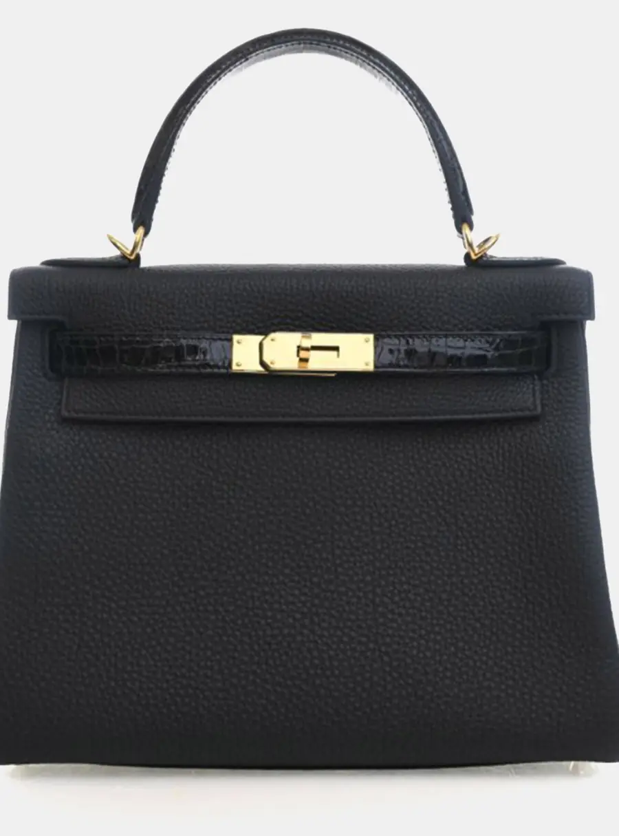 Hermes Kelly 28 Noir Togo Calfskin Leather Top Handle Bag