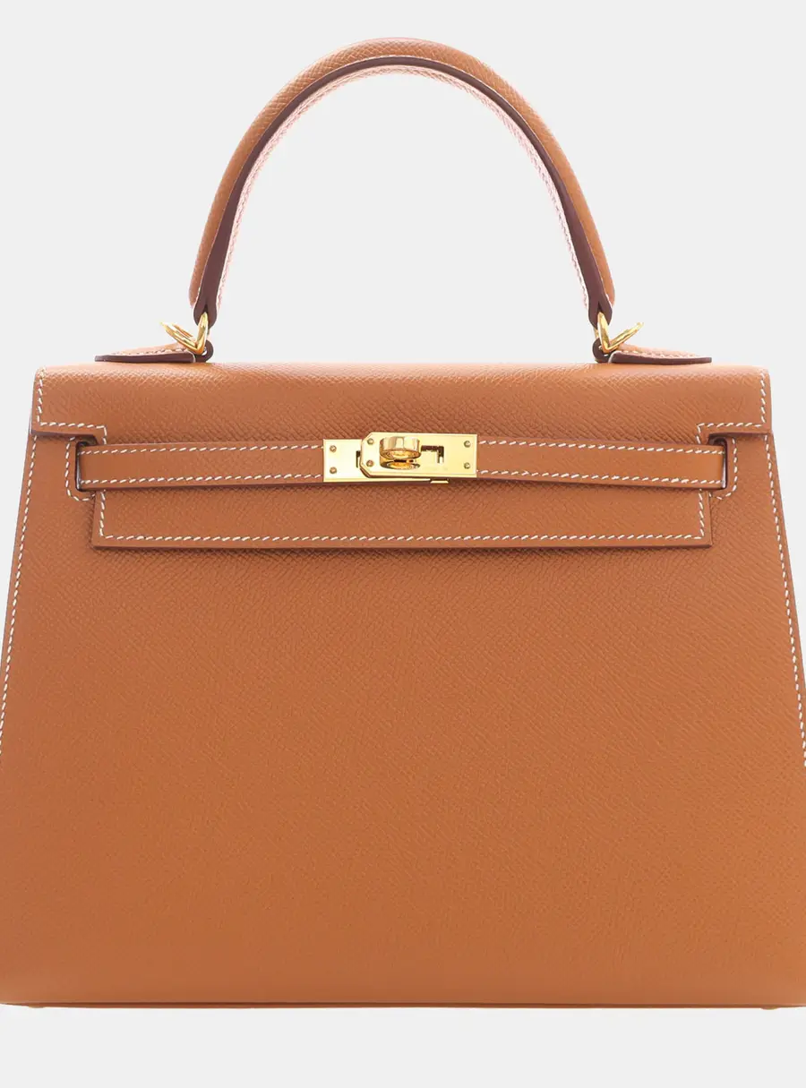 Hermes Kelly 25 Gold Epsom Calfskin Leather Top Handle Bag