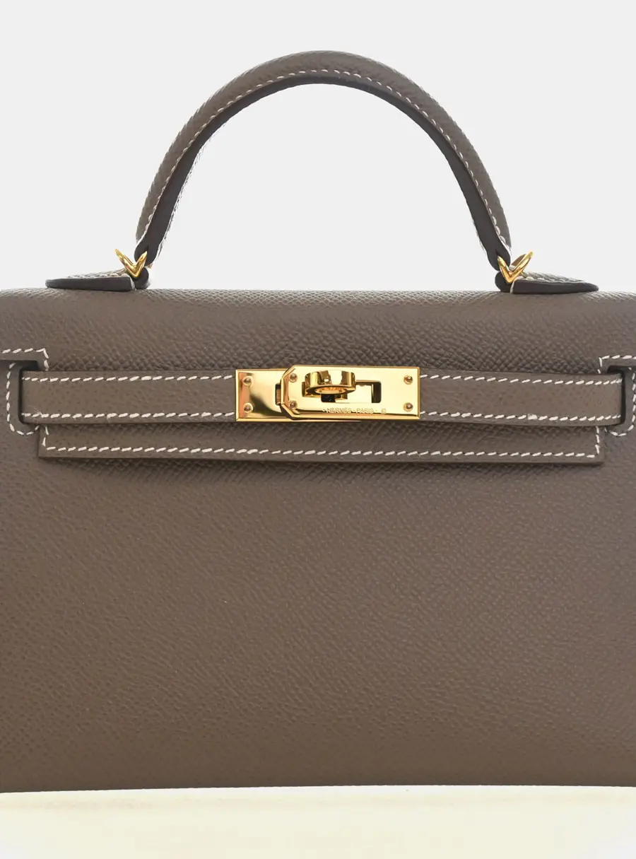 Hermes Kelly 20 Etoupe Epsom Calfskin Leather Top Handle Bag