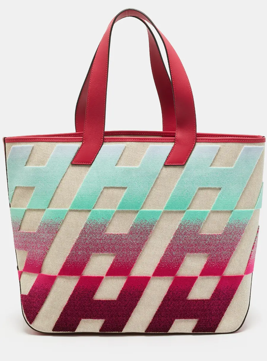 Hermes H En Biais Cabas 40 Ecru/Blue Pale/Framboise Toile H Tufte and Swift Leather Tote