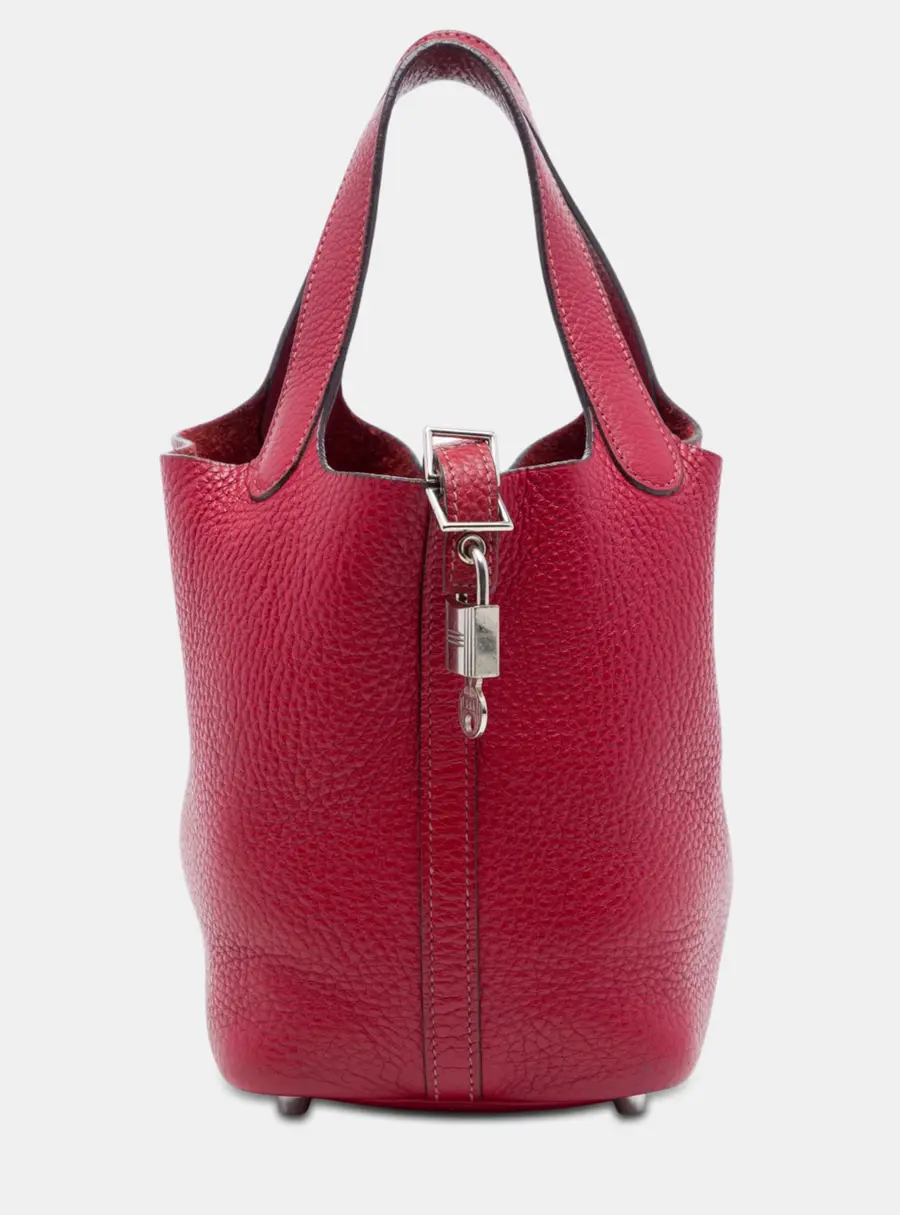 Hermes Picotin Lock 18 Red Clemence Leather Bucket Bag