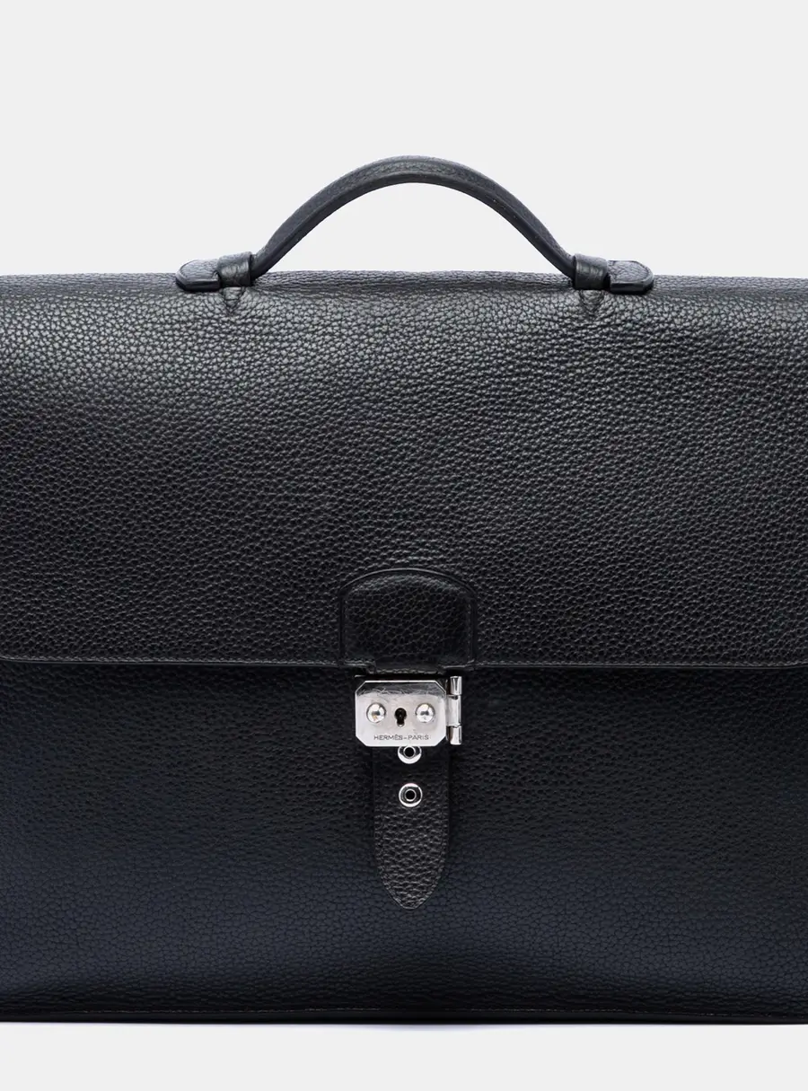 Hermes Sac a Depeches 41 Black Togo Calfskin Leather Briefcase Bag